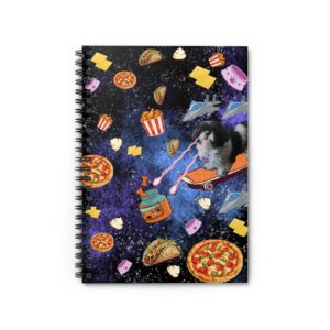 Cuddles Galaxy Snack Spiral Notebook — Ruled Journal with Pizza, Tacos & Space Shih Tzu Design, Space Cat Parody design