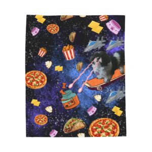 Space Cuddles Plush Blanket — Laser-Eyed Shih Tzu Pizza & Taco Velveteen Throw (Space Cat Parody Design)